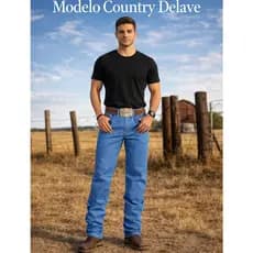 Calça Country Masculina Jeans Delave Premium Rodeio Western com Elastano