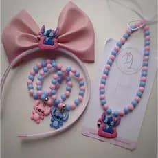 Kit Acessórios Stitch, tiara Stitch, pulseiras e colar, tiara de menina