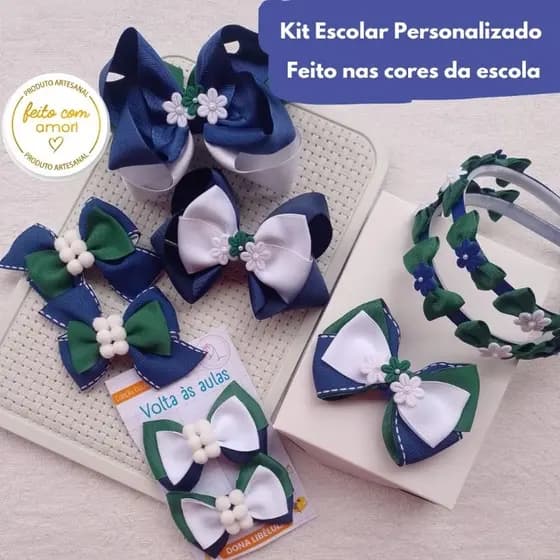 Kit Laços Escolares, acessórios combinando com uniformes, presilhas escolar