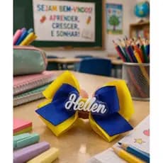 Laço Escolar com nome, presilha infantil escolar com nome da princesa, lacinho nas cores da escola.