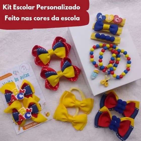Kit Laços personalizados em pares, volta às aulas, presilha volta às aulas, laços combinando com o uniforme