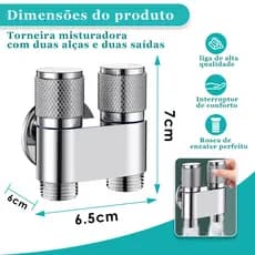 Válvula Dupla 1 Entrada 2 Saídas Cromada - Para Lavanderia, Banheiro e Cozinha