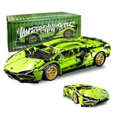Kit Bloco de Montar Supercarro Esportivo  Iridescente / Black & Gold / Verde Lamborghini - 800+ Peças ABS