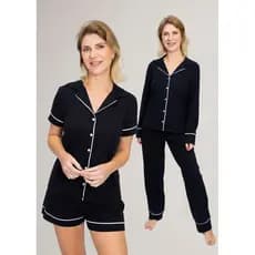 KIT 1 Pijama Americano Curto + 1 Pijama Americano Longo - Preto