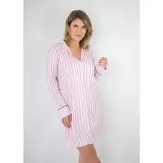 Camisola Feminina com Botões na Frente Manga Longa Algodão Pós-Cirúrgico Amamentação –Listrado rosa