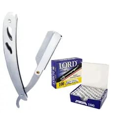 Kit Navalhete Inox Profissional + 100 Meia Lâmina Lord Saloon – Barba Cabelo Barbeiro