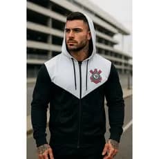 Blusa Frio Outono Inverno Unissex Estampado Time Corinthians Blusa corta vento Confortável com ziper