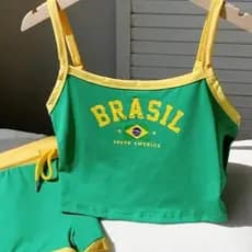 Conjunto Do Brasil Regata Cropped + Short Feminino
