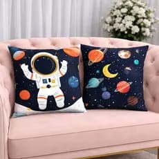 KIT 2 Capas Para Almofadas Decorativas de Luxo, Estilo Moderno Astronauta Amor Sublimadas 45x45