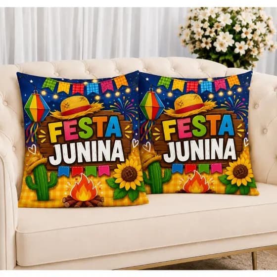 KIT 2 Capas Para Almofadas Decorativas de Luxo, Estilo Moderno Festa Junina Sublimadas 45x45