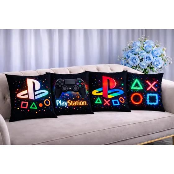 KIT 4 Capas Para Almofadas Decorativas de Luxo, Estilo Moderno Game Amor Lar Ps PlayStation Video Game Sublimadas 45x45