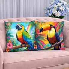 KIT 2 Capas Para Almofadas Decorativas de Luxo, Estilo Moderno Araras Amor Sublimadas 45x45
