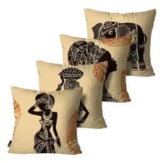 Kit com 4 Capas de Almofadas Africana Amarelo - 45X45cm