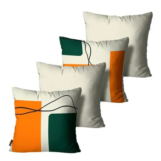 Kit com 4 Capas de Almofadas Decorativas Geométricas Marfim