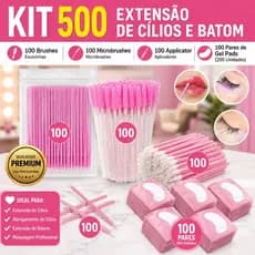 Kit - 100 Escovinhas + 100 Microbrush + 100 Aplicador +KIT 100 Pares de Gel Pads (200 Unidades) de Batom Alongamento