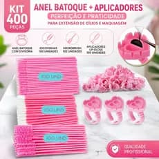 Kit 100 Anel Batoque Com Divisoria + 100 Escovinhas + 100 Microbrush + 100 Aplicadores Lip Gloss