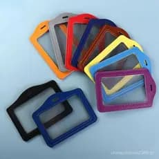 Porta-crachás de identificação SUNDANCE, porta-cartões de visita em couro PU de dupla face, colorido e transparente para