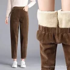 Calça De Bombazina De Pelúcia Espessa Casual Feminina De Outono Quente E Inverno Cintura Alta Harém