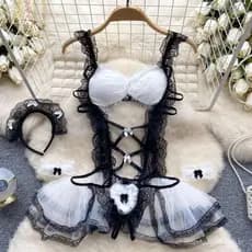 [Msfancy] Sedutor Maid Cosplay Macacão Bodysuits Tamanho livre Traje de pijamas das Mulheres