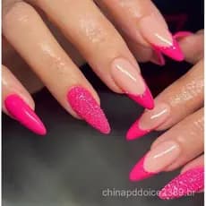 unha postica realista amendoada francesinha Com Cola unhas postiças decoradas média nails