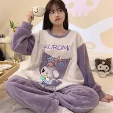 [Envio em 48 horas] conjunto pijama de frio plus size feminino flanelado inverno plush adulto stitch De Pelúcia Quente D