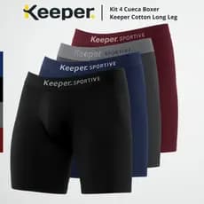 Kit 4 Cuecas Boxer Cotton Long Leg Algodão Anti Assadura Box Esportiva Corrida Academia Sports