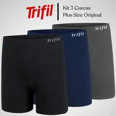 Kit 3 Cuecas Trifil Plus Size Microfibra Box Sem Costura Respiravel Original Premium XG Tradicional
