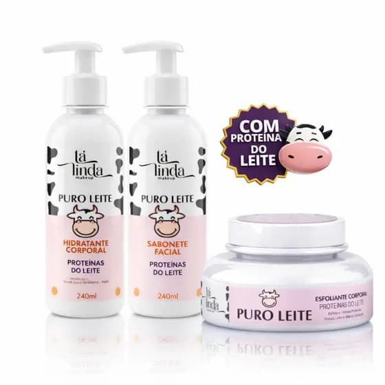 Kit Puro Leite Vaquinha Hidratante Corporal + Esfoliante + Sabonete Facial Tá Linda