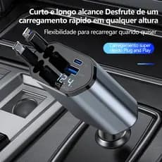 Carregador De Carro Telescópico universal 4 Em 1 Com Carregamento ultra Rápido , De Um A Quatro flash , Isqueiro