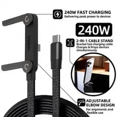 240W 2 Em 1 Type C Cabo De Carregamento Rápido Cotovelo Dobrável Fio De Dados Suporte De Mesa Para Celular 1M 1.5M Viage