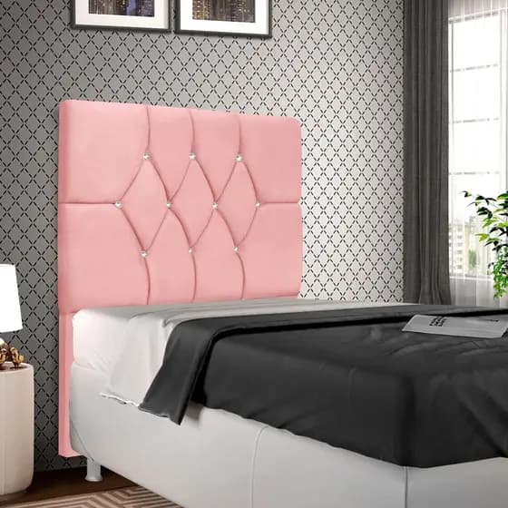 Cabeceira Solteiro Cama Box 90cm Analu Tecido Veludo - Linho Strass
