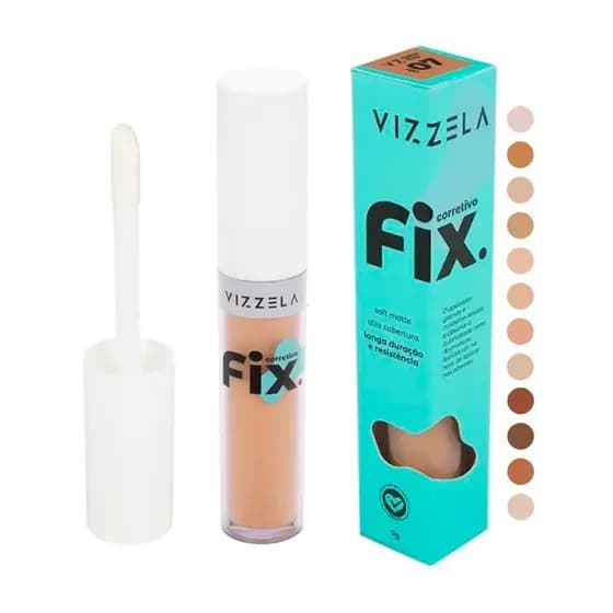 Vizzela Corretivo Fix Líquido Soft Matte Alta Cobertura Longa Duração e Resistência 7g