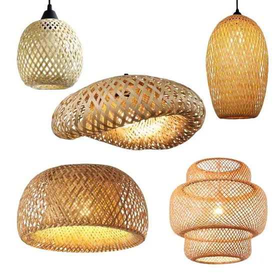 Composição de Lustres Teto Luminária Pendente Bambu Rattan Rústico Trançado Conjunto Sala Cozinha Varanda