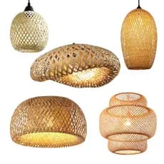 Composição de Lustres Teto Luminária Pendente Bambu Rattan Rústico Trançado Conjunto Sala Cozinha Varanda