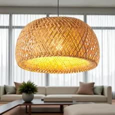 Luminária de Teto Lustre Pendente Bambu Malibu Rústico Redondo Lustre Cozinha Sala Área Gourmet
