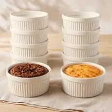 Kit 10 Ramequim Porcelana 270ml Cumbuca Petisqueira de AirFryer Potinho Sufle Canelado Forno