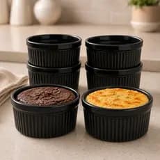 Kit 6 Ramekin Porcelana 270ml Preto Cumbuca Porcelana Forno Petisqueira Refratário Molheira