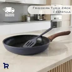 Frigideira Indução Revestimento Cerâmica Antiaderente 24cm com Espátula Silicone Cabo Soft-Touch