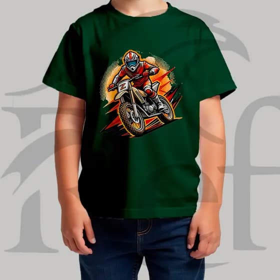 Camiseta Camisa Infantil Masculina Streetwear Motocross Laranja Malha Penteada Algodão Premium
