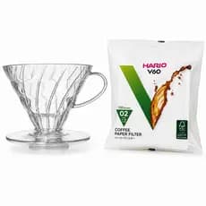 Kit Hario com Coador Suporte para Café Especial Gourmet V60 02 + 100 Filtros Originais de Papel