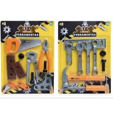 Kit Ferramentas Infantil com 2 Cartelas – Martelo, Alicate, Serra, Chaves e Parafusos | Brinquedo Educativo +3 Anos