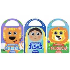 Kit Livros Infantil com Alça Interativo Brincadeiras no Quintal, O Nascimento de Jesus e Surpresa na Floresta
