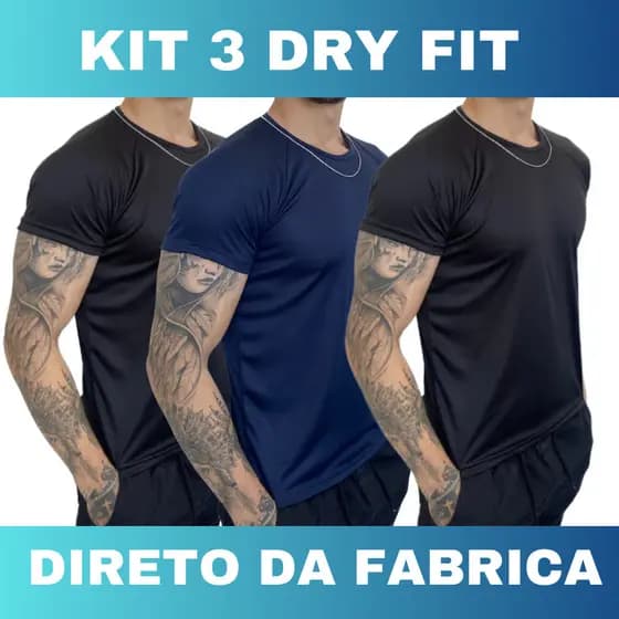 Kit 3 Camisa Camiseta Dry Fit Masculina Academia Treino Esporte Exercícios Corrida Ciclismo Camisas Básica Blusa Lisa