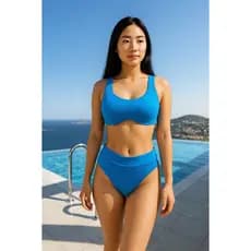 bikini feminino alça grosa possui bojo calcinha cintura alta forrado moda praia e piscina