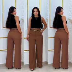 CALÇA SOCIAL FEMININA tecido alfaiataria zíper no meio bolso nas laterais acompanha cinto moda 2025
