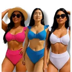 BIKINI FEMININO ALÇA BABADO calcinha cintura alta tendencia 2025 praia e piscina