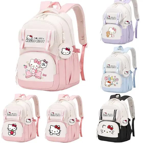 Bolsa escolar Hello Kitty KT Bonito Anime Júnior Estudante Do Ensino Médio Mochila de grande Capacida