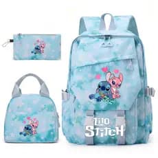 Stitch grande capacidade mochila de três peças lancheira estojo de lápis bolsa escolar de estudante Anime