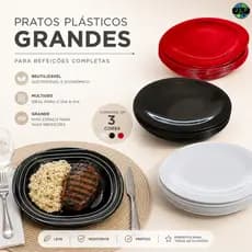 KIT  PRATO PLÁSTICO PARIS REFEIÇÃO GRANDE  ESCOLA/FESTA/CRECHE/ANIVERSÁRIO/RESTAURANTE NÃO DESCARTÁVEL