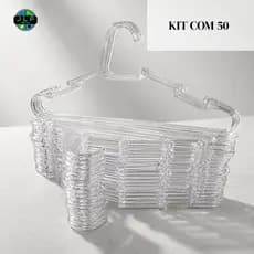 Kit 50 Cabide Plástico Acrílico Transparente Adulto Organizador Resistente Cristal
